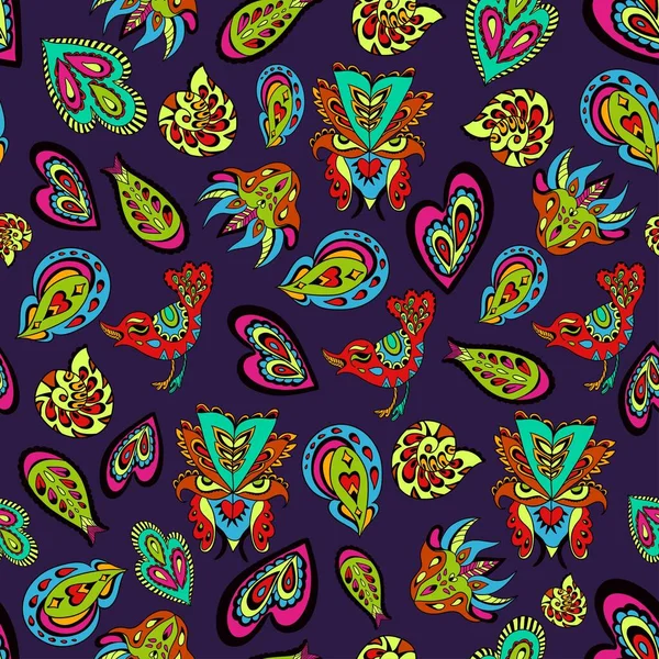Seamless psychedelic pattern with crazy colorful ornamental elements. — Stock Vector