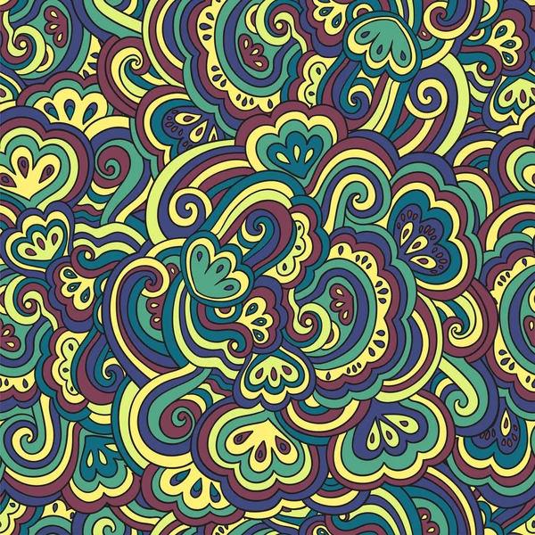 Naadloze psychedelische patroon met gekke kleurrijke decoratieve elementen. — Stockvector