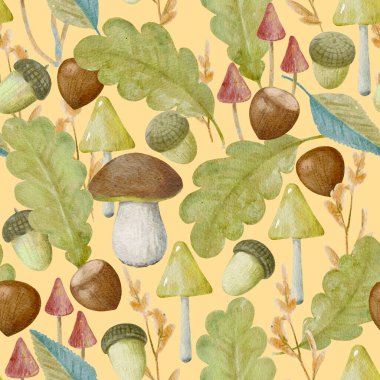 Suluboya sonbahar elementleriyle kusursuz desen.