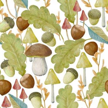 Suluboya sonbahar elementleriyle kusursuz desen.