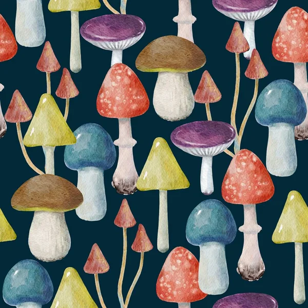 Schattig naadloos patroon met kleurrijke champignons — Stockfoto