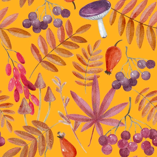 Suluboya sonbahar elementleriyle kusursuz desen.