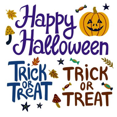 Cadılar Bayramı el yazısı el ilanları, afişler ve tebrik kartları tasarımı için harf elementleri çizdi 