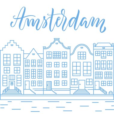 Amsterdam şehir çizgi roman ve modern hat illüstrasyon Vol.1.