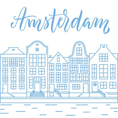 Amsterdam şehir çizgi roman ve modern hat illüstrasyon Vol.2.