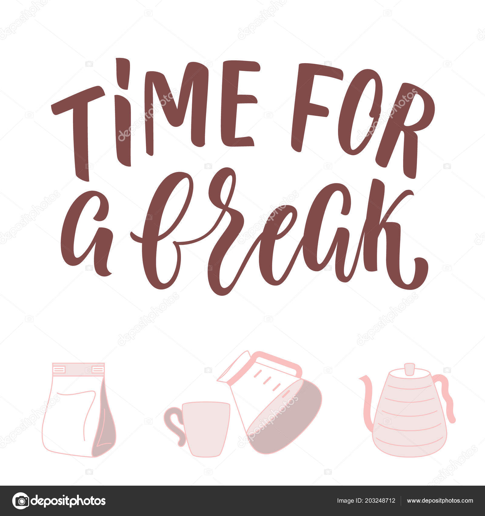 Time Break Lettering Coffee Attributes Icons — Stock