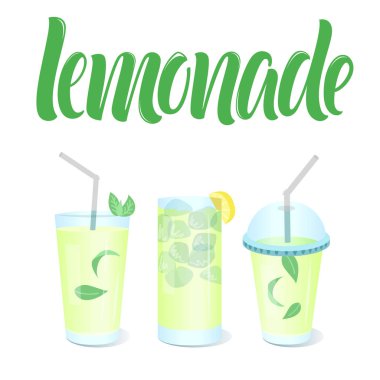 Limonata menü şablonu vektör gözlük ve Kupası gitmek limonata ve yazı işareti.