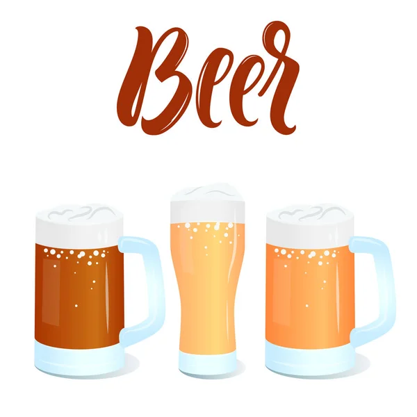 ビールとレタリング サインのベクトル メガネとビール メニュー テンプレート — ストックベクタ