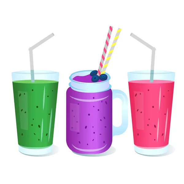 Smoothies drinks glasses set Royalty Free Vector Image