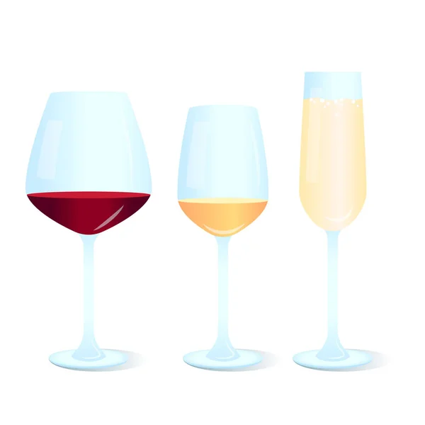 Set Different Wine Glasses Icons Red White Champagne — Stock Vector