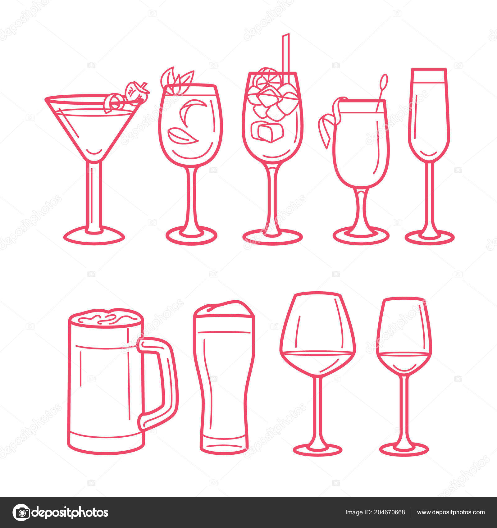 Cocktail glasses line art Stock Vector