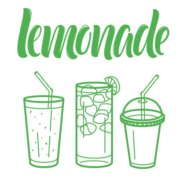 柠檬水菜单线艺术插图和刻字 — 图库矢量图片
