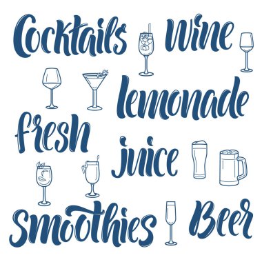 Bar ile letterings ve gözlük Icons set menü tasarımı.