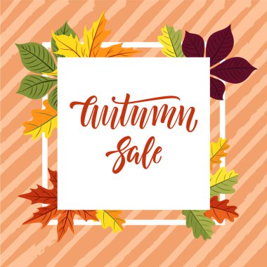 Sonbahar satış banner tasarımı ile yazı ve renkli mürekkep çapraz çizgiler arka plan boyalı bırakır.