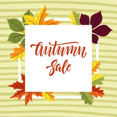 Sonbahar satış banner tasarımı ile yazı ve renkli mürekkep yatay çizgiler arka plan boyalı bırakır.