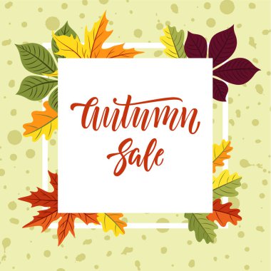 Sonbahar satış banner tasarımı ile yazı ve renkli mürekkep lekeleri arka plan boyalı bırakır.