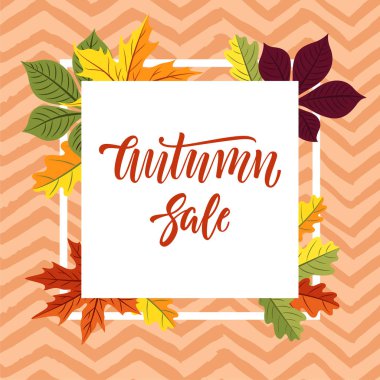 Sonbahar satış banner tasarımı ile yazı ve renkli mürekkep chevron desen arka plan boyalı bırakır.