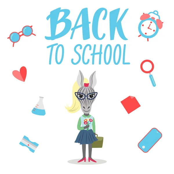 Karakter Zebra Imut Untuk Back School Banner Poster Konsep - Stok Vektor