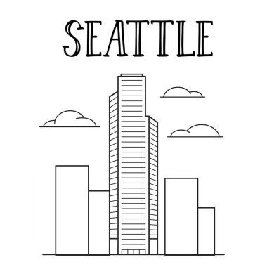 Seattle şehir Columbia merkezi hat sanat illüstrasyon inşaat.