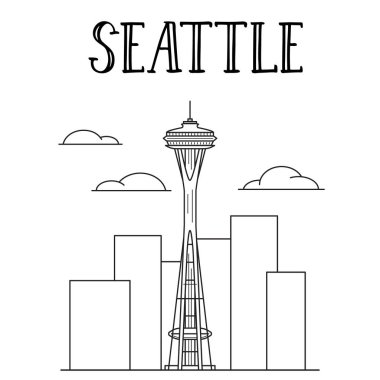 Seattle Space needle hat sanat illüstrasyon inşaat.