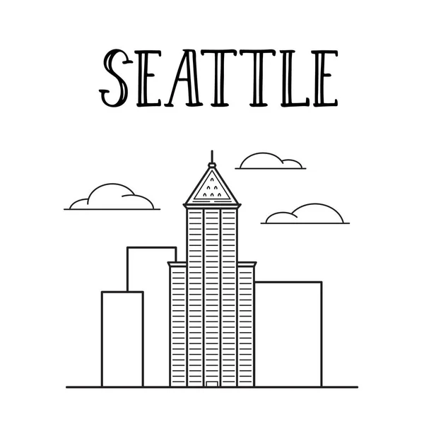Seattle City Smith Tower Line Art Illustration — Stock Vector