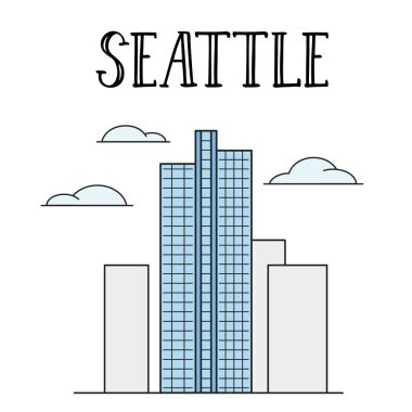 Seattle şehir Russel yatırım merkezi hat sanat illüstrasyon renkli.