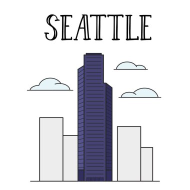 Seattle şehir Columbia merkezi renkli çizgi sanat illüstrasyon inşaat.