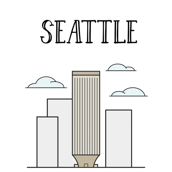 Сіетл Місто Реньє Прямокутна Вежа Кольорові Лінії Мистецтво Ілюстрації — стоковий вектор