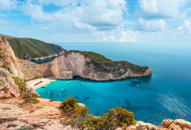 Zakynthos ikonik görünümü - batık plaj harika Panoraması.