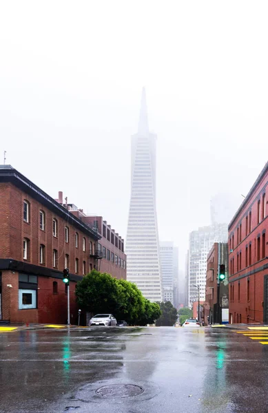 San Francisco Foggy Street Downtown View Business Centers — Stock Photo, Image