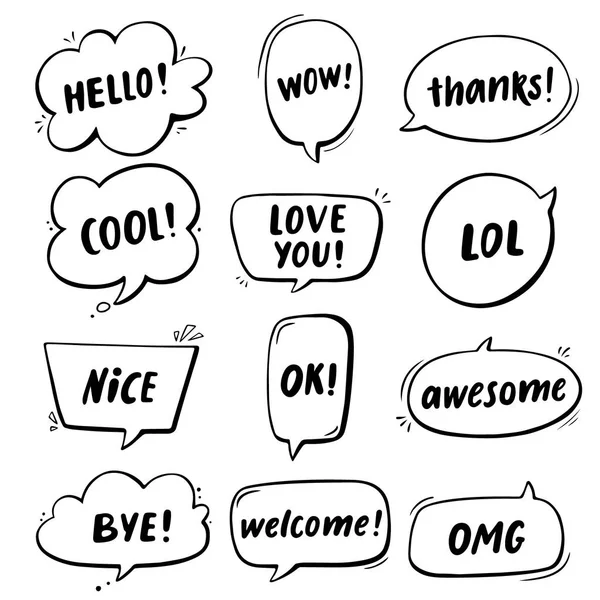 Çizgi roman tarzı konuşma balonları ve siyah/beyaz renklerde yazı ifadeler ile oluşturulmuş etiket. 