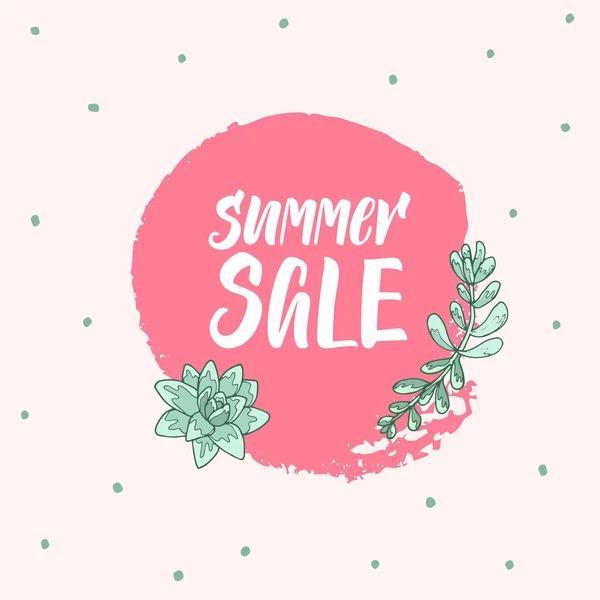Bannière Summer Sale Avec Des Succulents Motif Pois — Image vectorielle