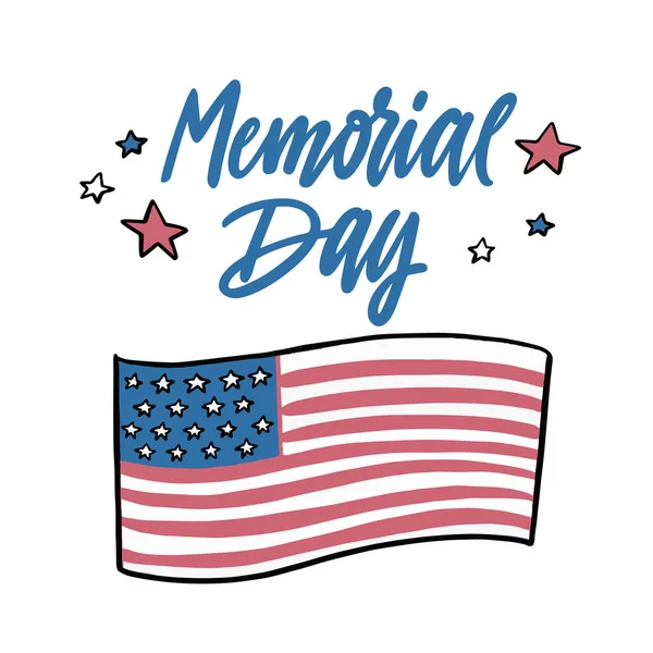 Memorial Day Celebration Banner Lettering Usa Flag Illustration — Stock Vector