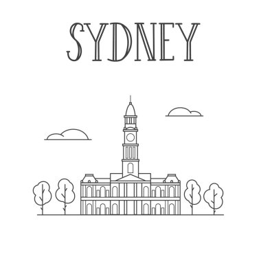 Sydney Belediye binası bina hattı sanat illüstrasyon.