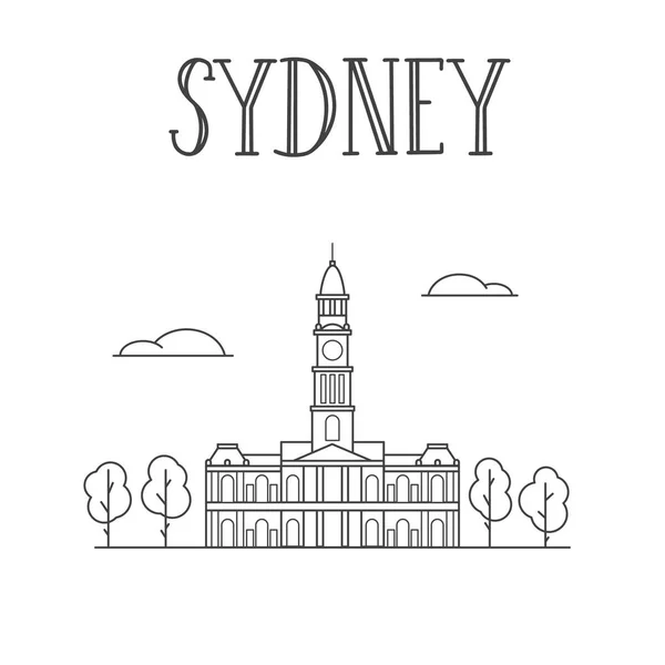 Sydney Rathaus Gebäude Linie Kunst Illustration — Stockvektor