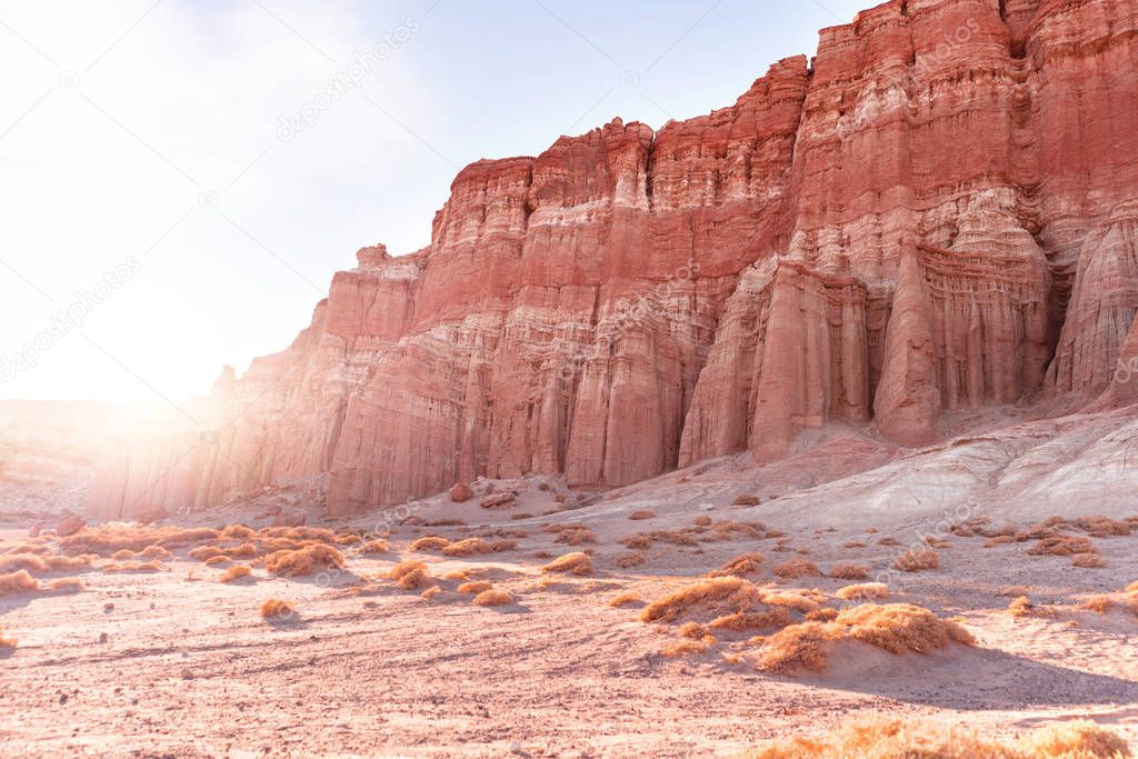 Sunset at Red Rock Canyon State park with its absolutely incredible martian rocks. California, USA.