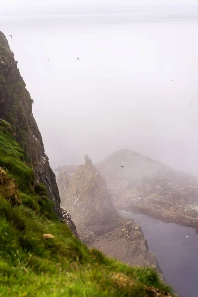 Mística Niebla Acantilados Isla Mykines Islas Feroe — Foto de Stock