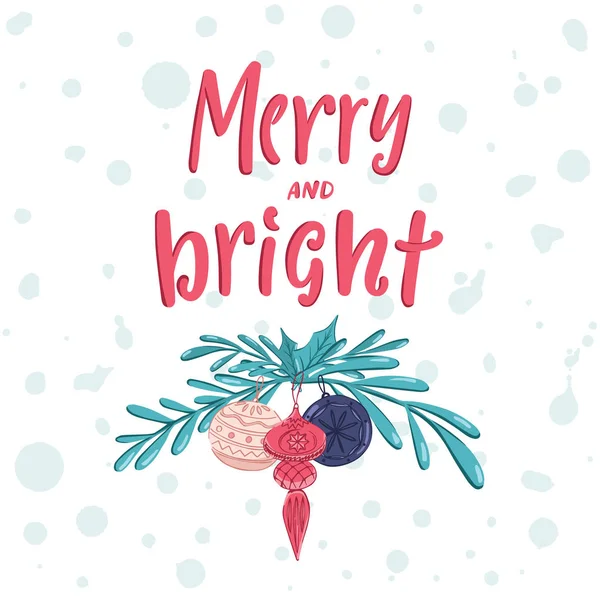 Fröhlich Und Strahlend Weihnachtspostkarte Poster Bannerdesign Mit Verspielten Schriftzügen Misteln — Stockvektor