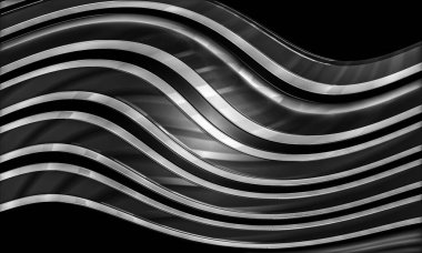 Tasarım için koyu arkaplanı olan üç boyutlu gümüş metalik web posteri, afiş, iniş sayfası, arkaplan, şablon vs..