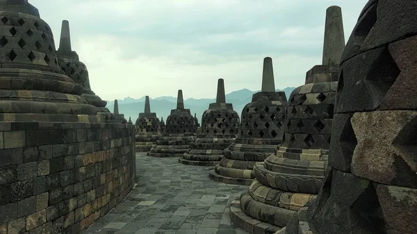 Tempio Borobudur Con Bel Cielo Nuvoloso Questo Più Grande Tempio — Foto Stock