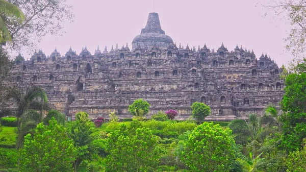 Tempio Borobudur Con Ambiente Verde Questo Più Grande Tempio Buddista — Foto Stock