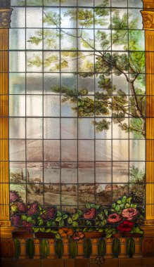 eski vitray pencere, çok renkli.