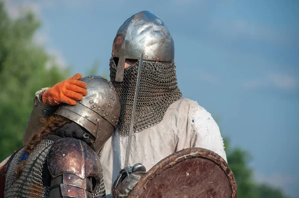 Knights in armor. Tournament festival, reconciliation