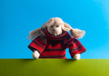 Kukla karakteri, kareli elbiseli sakallı adam.