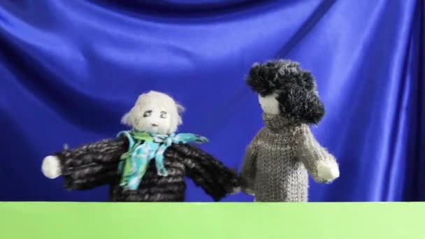 Puppet Show Violent Quarrel Two Characters — Stock Video