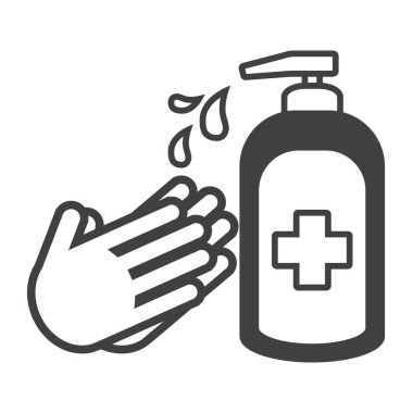 Ellerini sterilize et. Taslak sembol. Virüslere, bakterilere, gribe, koronavirüse karşı önlem