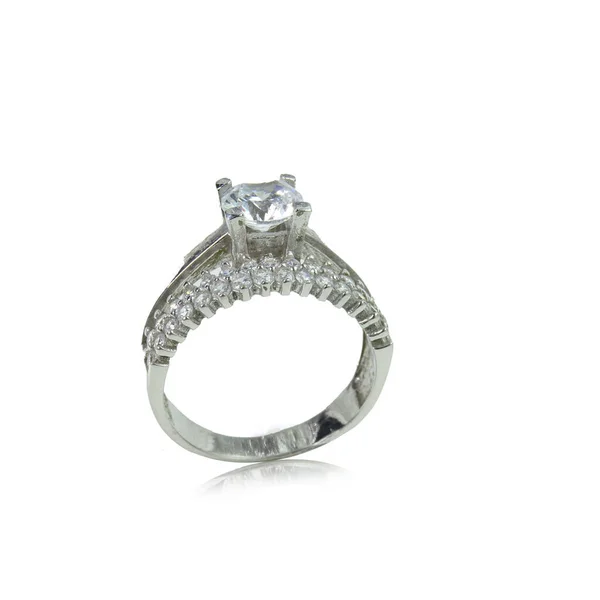 Bague Femme Diamant Sur Fond Blanc — Photo