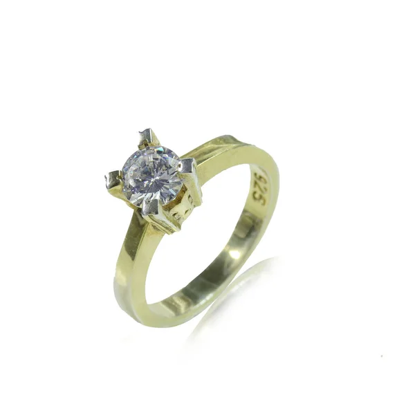 Gyémánt Női Gyűrű Fehér Háttér — Stock Fotó