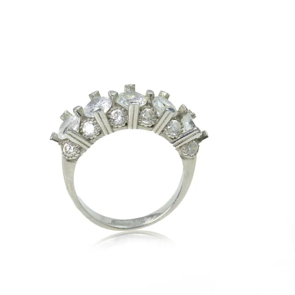 Διαμαντένιο Γυναικείο Δαχτυλίδι Λευκό Φόντο — Φωτογραφία Αρχείου