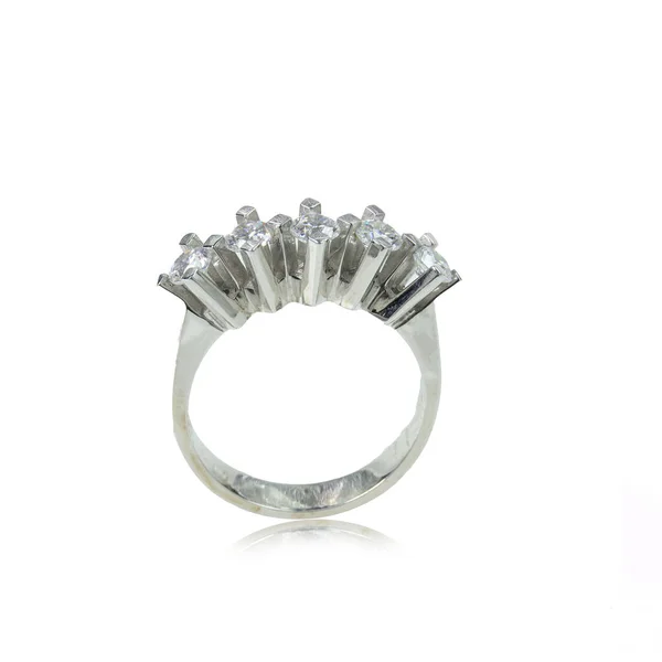 Diamante Anello Femminile Sfondo Bianco — Foto Stock